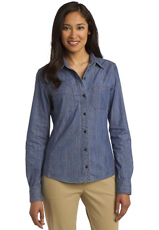 Port Authority L652 Ladies Patch Pockets Denim in Lt indigo front view