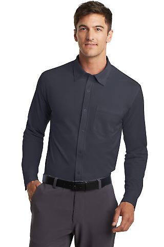 Port Authority K570 Dimension Knit Dress Shirt in Battleship gry front view