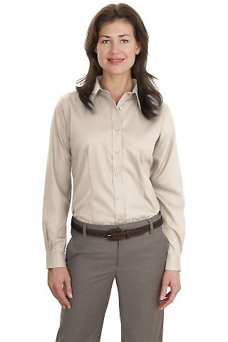 Port Authority L638 Ladies Non-Iron Twill Shirt in Light stone front view