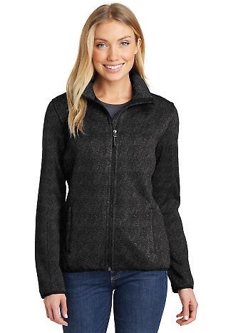 Port Authority L232 Ladies Sweater Fleece Jacke in Black hthr front view