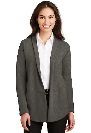 Port Authority L807    Ladies Interlock Cardigan Char He/MH Gry front view