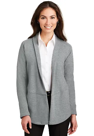 Port Authority L807    Ladies Interlock Cardigan Med He Gy/Char front view