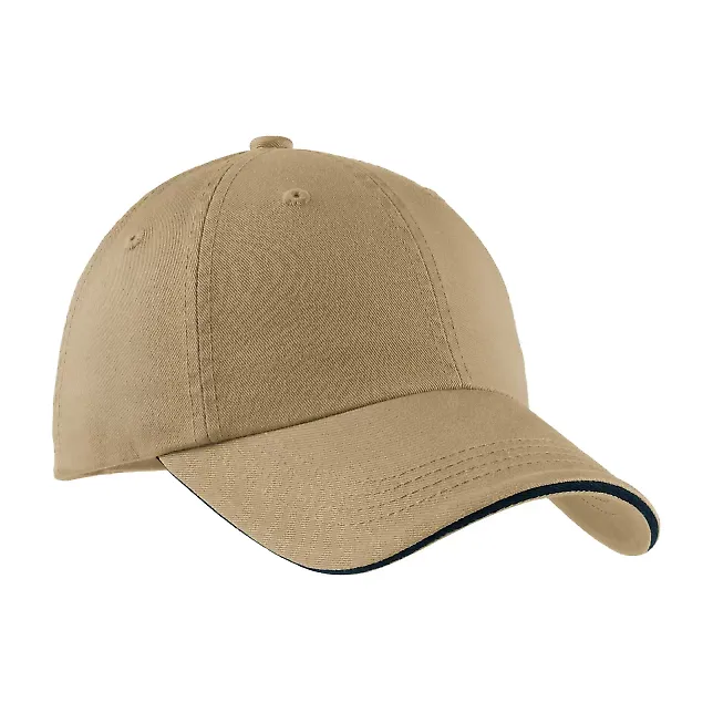 Port Authority C830A    Sandwich Bill Cap with Str in Khaki/ch blue front view