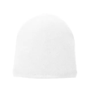 Port & Company CP91L Fleece-Lined Beanie Cap White front view