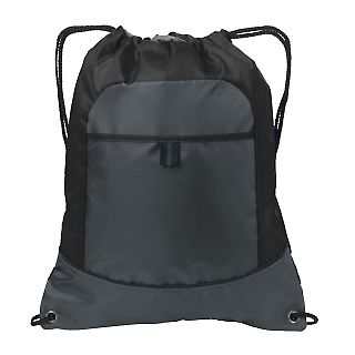Port Authority BG611 Pocket Cinch Pack in Black/dp smoke front view