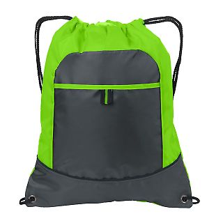 Port Authority BG611    Pocket Cinch Pack in Lime/dp smoke front view