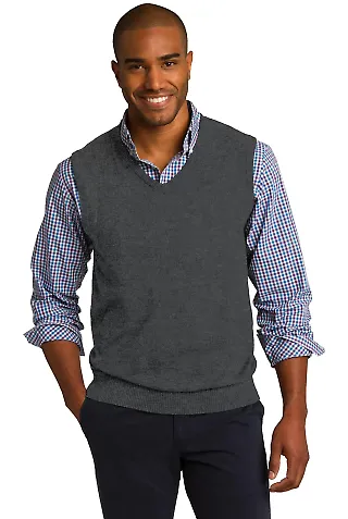 Port Authority SW286    Sweater Vest Charcoal Hthr front view