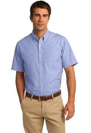 Port Authority S656 Short Sleeve Crosshatch Eas in Chambray blue front view