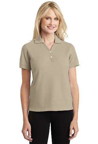 Port Authority L448 Ladies 100% Pima Cotton Pol in Stone front view