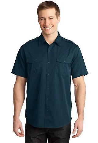 Port Authority S648    Stain-Release Short Sleeve  in Ultra blue front view