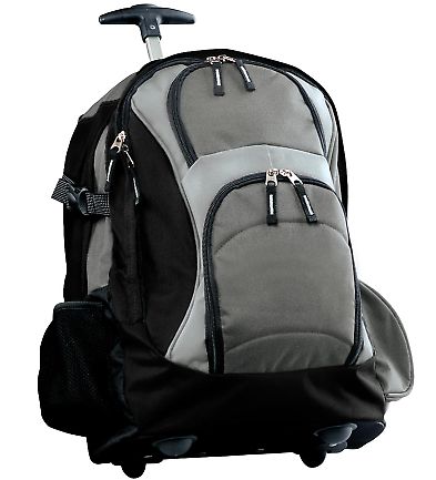 Port Authority BG76S    Wheeled Backpack in Drk grey/black front view