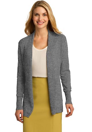 Port Authority LSW289 Ladies Open Front Cardiga in Med hthr grey front view