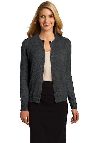 Port Authority LSW287    Ladies Cardigan Sweater in Charcoal hthr front view