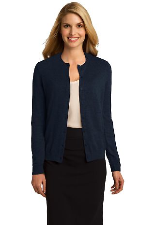 Port Authority LSW287 Ladies Cardigan Sweater in Navy front view