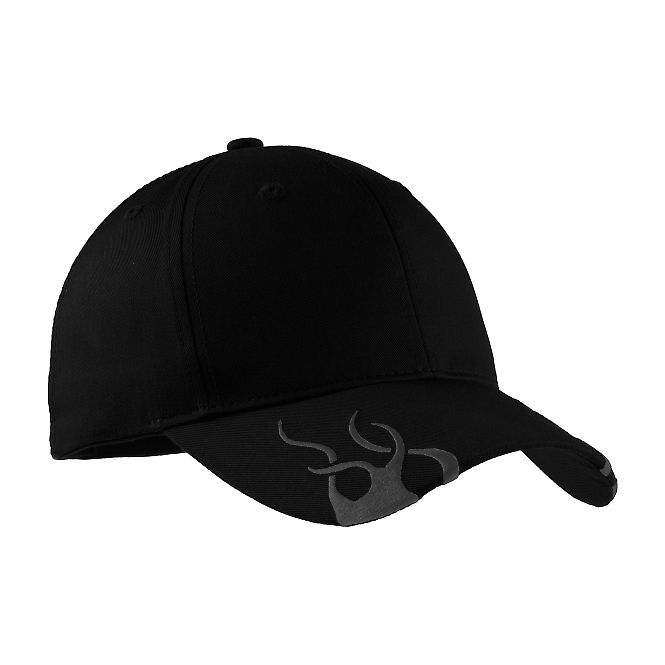 Port Authority C857    Racing Cap with Flames in Black/charcoal front view