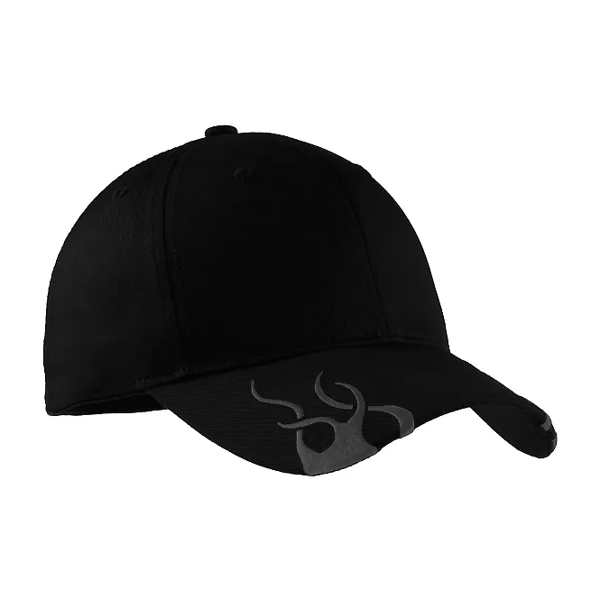 Port Authority C857    Racing Cap with Flames Black/Charcoal front view