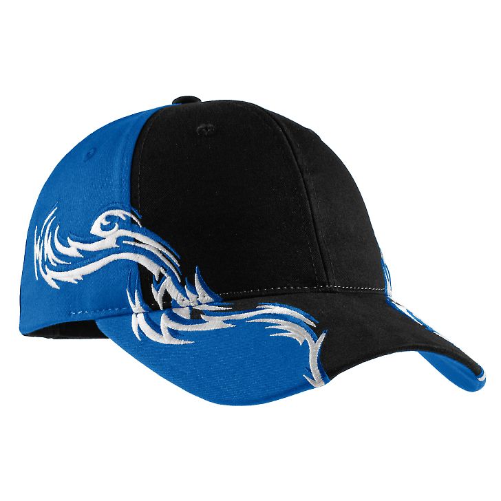 Port Authority C859    Colorblock Racing Cap with  in Blk/royal/wht front view