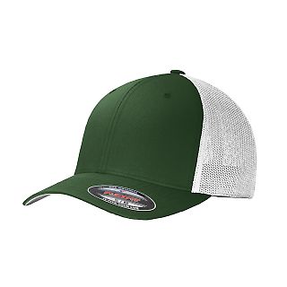 Port Authority C812 Flexfit Mesh Back Cap in Forest grn/wht front view