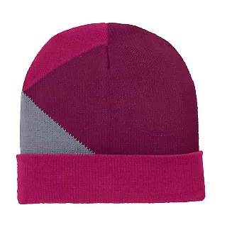 Port Authority C906    Cuffed Colorblock Beanie Lgnbry/Fchs/Sv front view