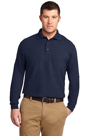 Port Authority TLK500LS Tall Silk Touch Long Sl in Navy front view