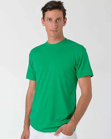 Los Angeles Apparel FF01 Mens 50/50 Poly Cotton Te Heather Kelly Green front view
