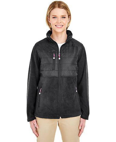 UltraClub 8493 Ladies' Fleece Jacket with Quilted  in Black front view