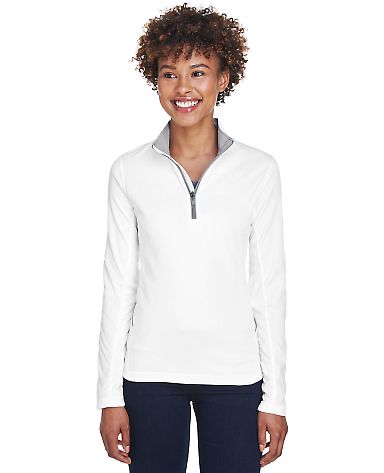UltraClub 8230L Ladies' Cool & Dry Sport Quarter-Z in White front view