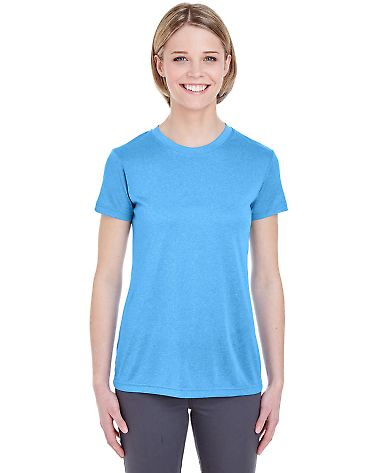 UltraClub 8619L Ladies' Cool & Dry Heathered Perfo in Columbia blu hth front view