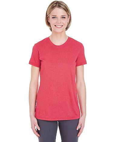 UltraClub 8619L Ladies' Cool & Dry Heathered Perfo in Red heather front view