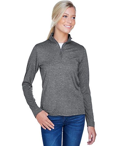 UltraClub 8618W Ladies' Cool & Dry Heathered Perfo in Black heather front view