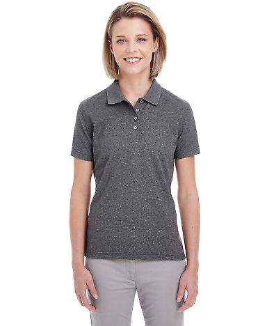 UltraClub UC100W Ladies' Heathered Pique Polo in Black heather front view