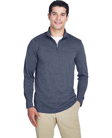 UltraClub 8618 Men's Cool & Dry Heathered Performa in Navy heather front view