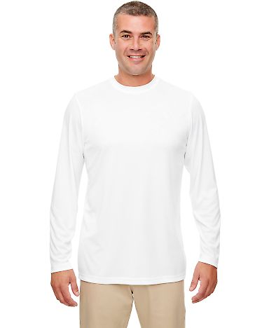 UltraClub 8622 Men's Cool & Dry Performance Long-S in White front view