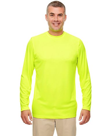 UltraClub 8622 Men's Cool & Dry Performance Long-S in Bright yellow front view