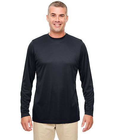 UltraClub 8622 Men's Cool & Dry Performance Long-S in Black front view