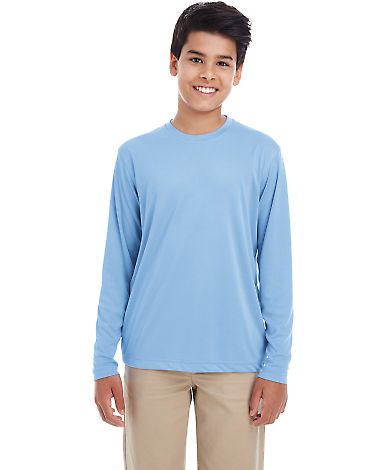 UltraClub 8622Y Youth Cool & Dry Performance Long- in Columbia blue front view