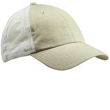 Big Accessories BA601 Washed Trucker Cap STONE/ WHITE front view