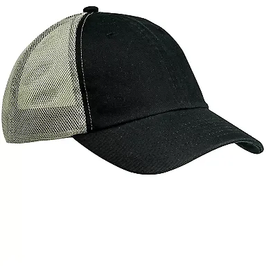 Big Accessories BA601 Washed Trucker Cap BLACK / GRAY front view