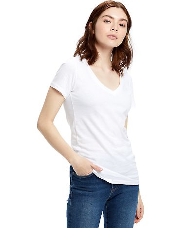 US Blanks US120 Ladies' 4.3 oz. Short-Sleeve V Nec in White front view