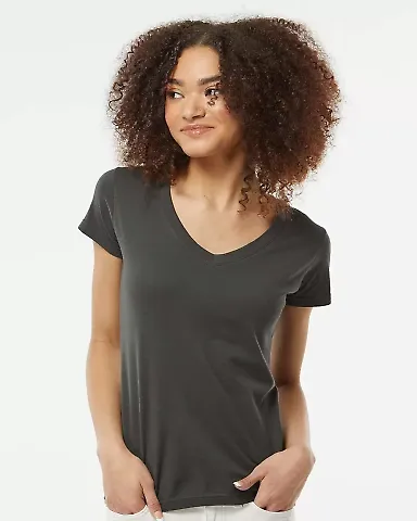 0214 Tultex Ladies' Slim Fit Fine Jersey V-Neck Te Charcoal front view