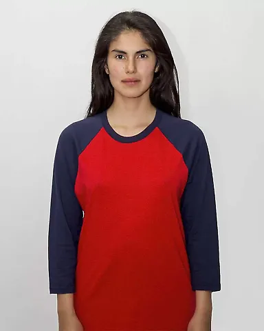 Los Angeles Apparel FF53 Raglan Baseball Tee in Red/ navy front view