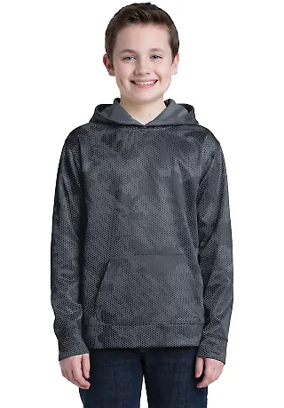 Sport Tek YST240 Sport-Tek Youth Sport-Wick CamoHe in Dark smoke gry front view