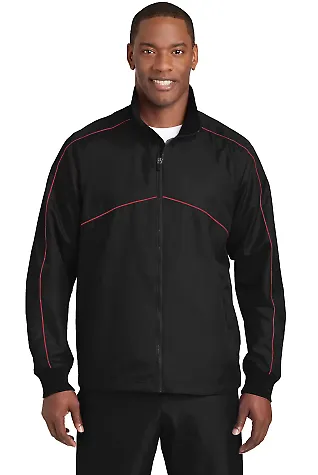 Sport Tek JST83 Sport-Tek Shield Ripstop Jacket in Black/true red front view