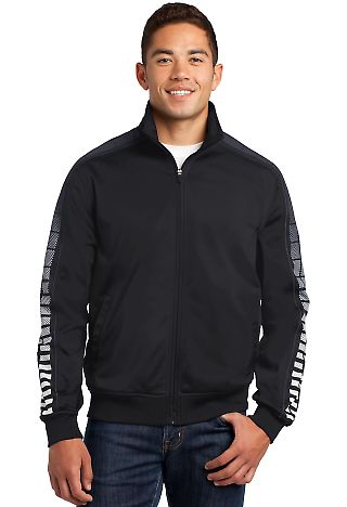 Sport Tek JST93 Sport-Tek Dot Sublimation Tricot T in Black/iron gry front view