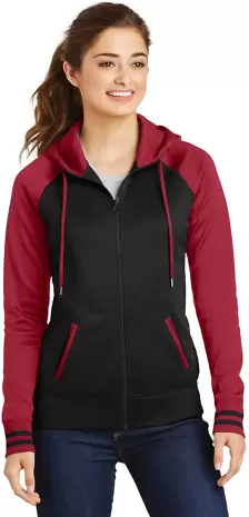 Sport Tek LST236 Sport-Tek Ladies Sport-Wick Varsi Blk/Deep Red front view