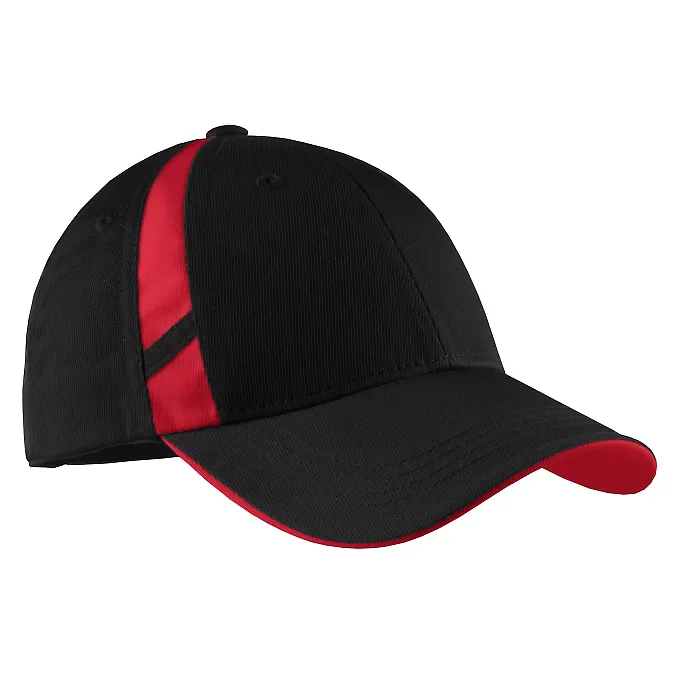 Sport Tek STC12 Sport-Tek Dry Zone Mesh Inset Cap in Black/t.red front view