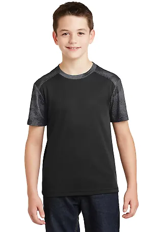 Sport Tek YST371 Sport-Tek Youth CamoHex Colorbloc in Black/iron gry front view