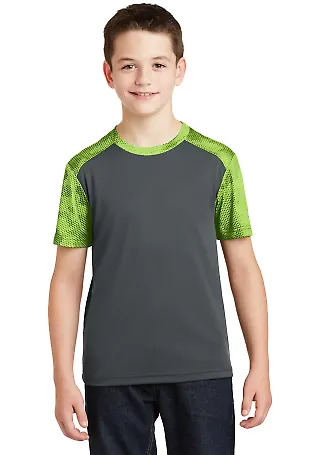 Sport Tek YST371 Sport-Tek Youth CamoHex Colorbloc in Iron gry/limes front view