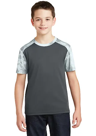 Sport Tek YST371 Sport-Tek Youth CamoHex Colorbloc in Iron gry/white front view