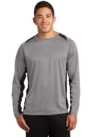 Sport Tek ST361LS Sport-Tek Long Sleeve Heather Co in Vnt he/black front view